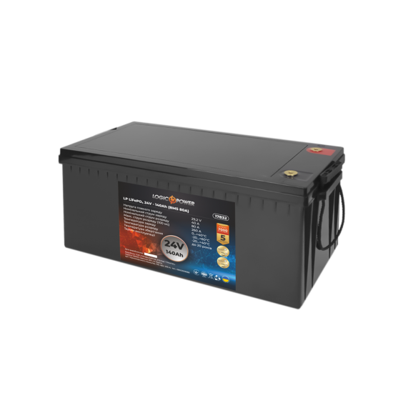 Акумулятор LogicPower LP LiFePO4 24V - 140Ah (BMS 80A), пластик 14441116 фото