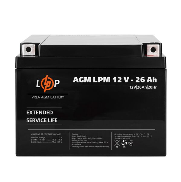 Акумулятор свинцево-кислотний LogicPower AGM LPM 12V 26 Ah 68825 фото